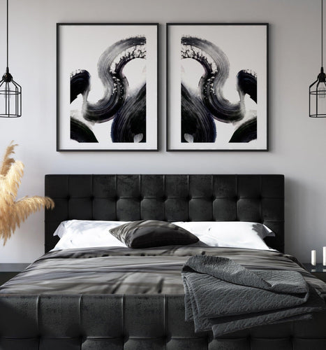 Abstract Brushstroke (Black) - Set of 2 Abstract Prints - Chic Prints