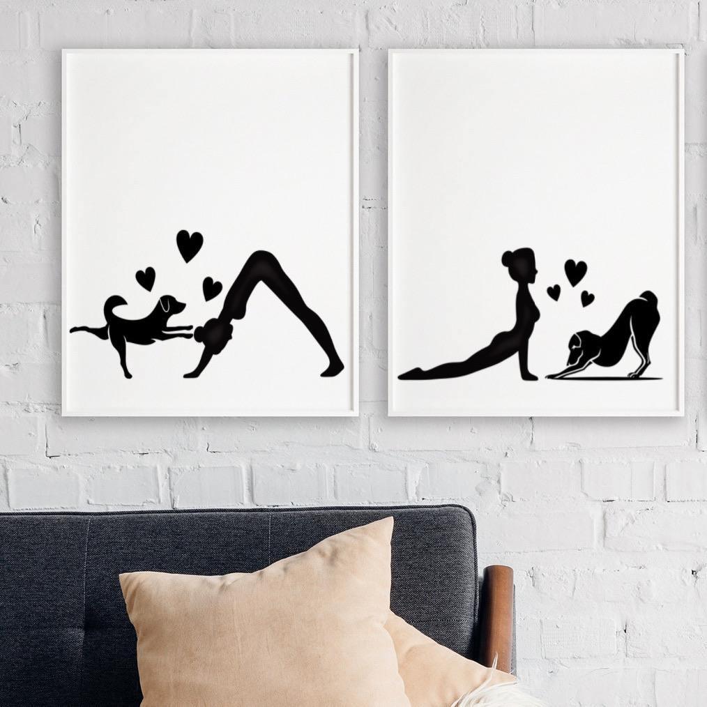 Dog and Woman Yoga Prints - Set of 2-Chic Prints