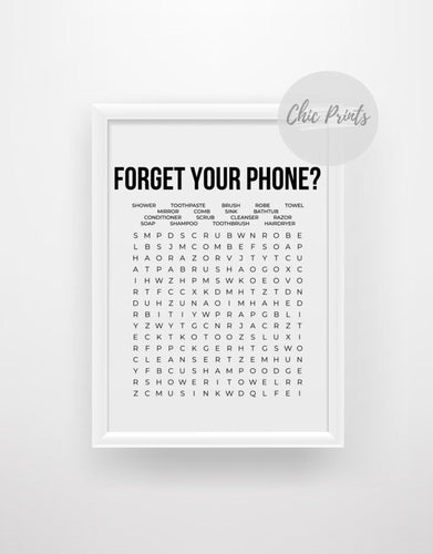 Forget your phone? Bathroom word search - Chic Prints