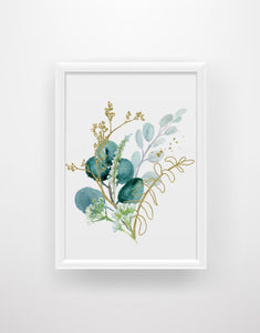 Green and Gold Botanical Watercolour Set - Chic Prints