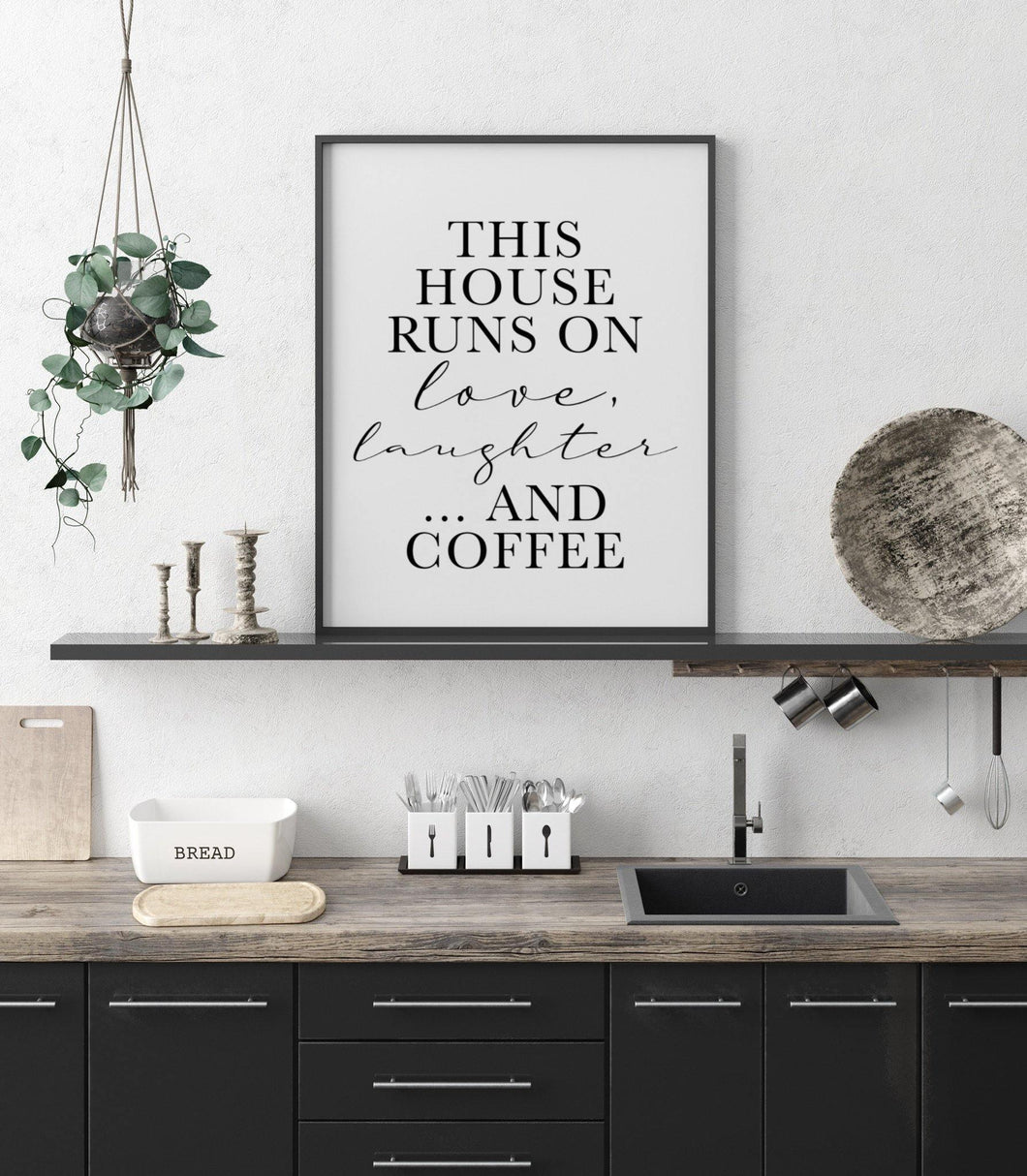 This house runs on love laughter and coffee wall print - coffee wall print kitchen print coffee gift ideas coffee accessories for home funny-Chic Prints